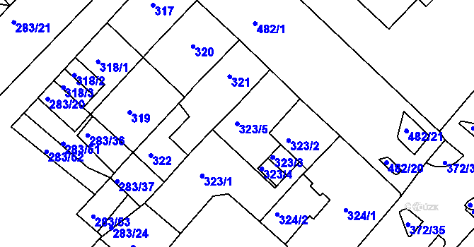 Parcela st. 323/5 v KÚ Chomutov II, Katastrální mapa