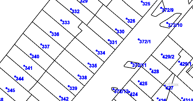 Parcela st. 334 v KÚ Chomutov II, Katastrální mapa