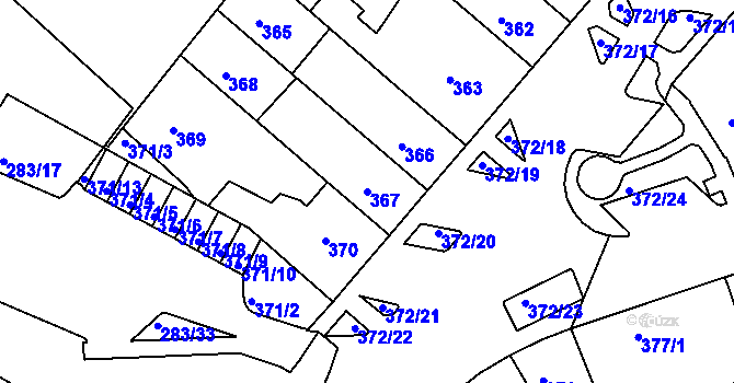 Parcela st. 367 v KÚ Chomutov II, Katastrální mapa