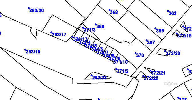 Parcela st. 371/7 v KÚ Chomutov II, Katastrální mapa