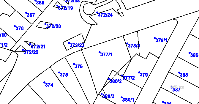 Parcela st. 377/1 v KÚ Chomutov II, Katastrální mapa