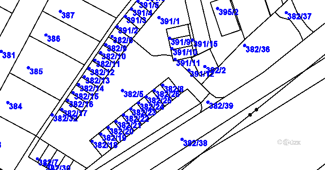 Parcela st. 382/8 v KÚ Chomutov II, Katastrální mapa