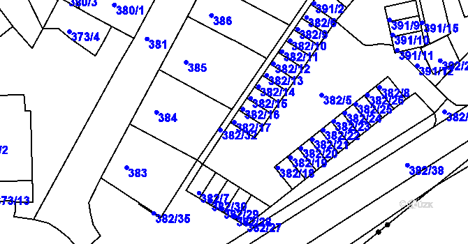 Parcela st. 382/17 v KÚ Chomutov II, Katastrální mapa