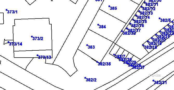 Parcela st. 383 v KÚ Chomutov II, Katastrální mapa
