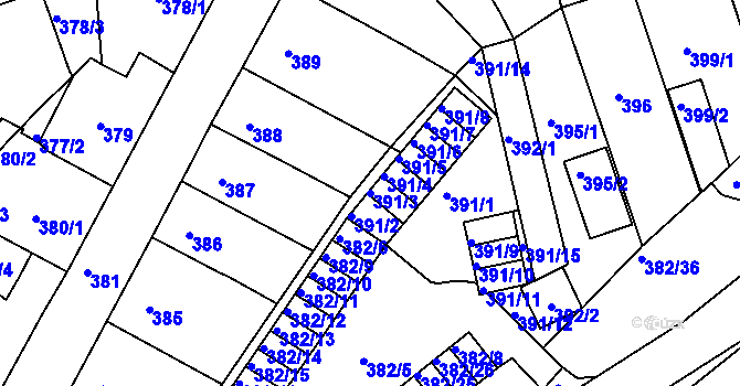 Parcela st. 391/3 v KÚ Chomutov II, Katastrální mapa