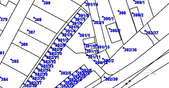Parcela st. 391/9 v KÚ Chomutov II, Katastrální mapa
