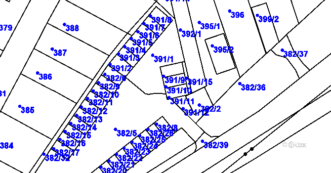 Parcela st. 391/10 v KÚ Chomutov II, Katastrální mapa