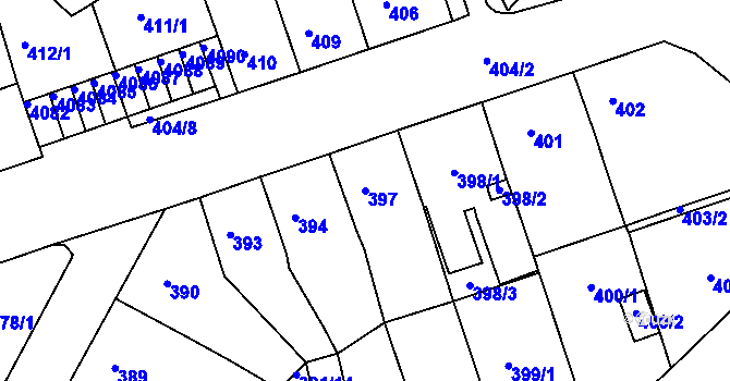Parcela st. 397 v KÚ Chomutov II, Katastrální mapa