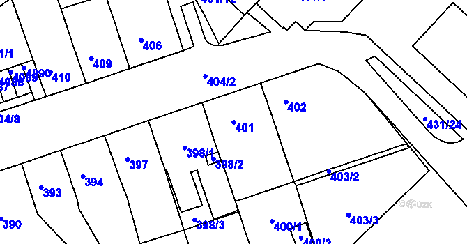 Parcela st. 401 v KÚ Chomutov II, Katastrální mapa
