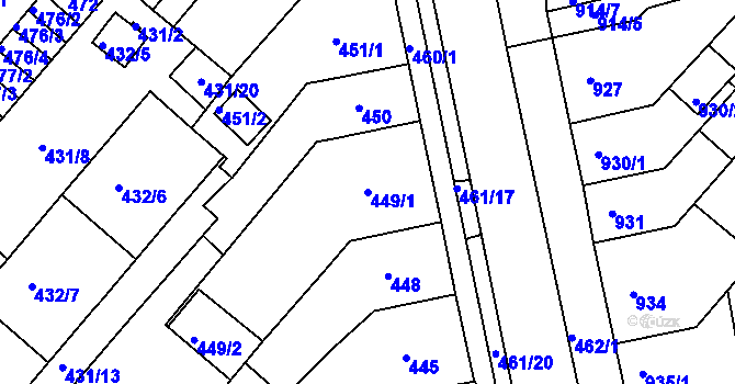 Parcela st. 449/1 v KÚ Chomutov II, Katastrální mapa
