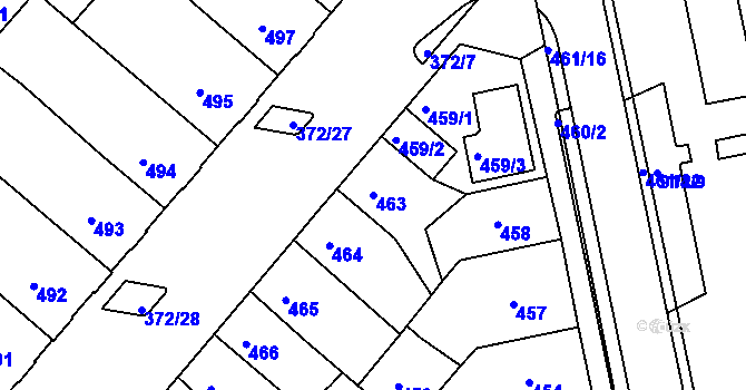 Parcela st. 463 v KÚ Chomutov II, Katastrální mapa