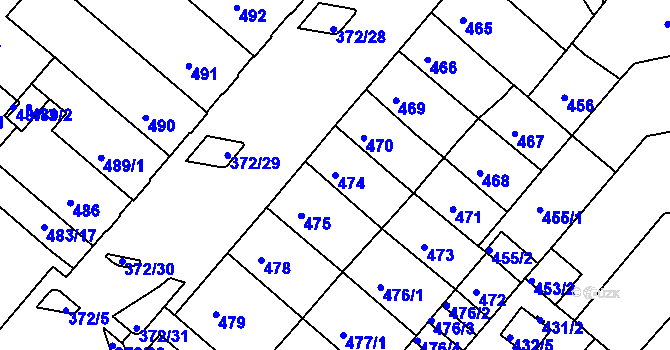Parcela st. 474 v KÚ Chomutov II, Katastrální mapa