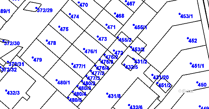 Parcela st. 476/2 v KÚ Chomutov II, Katastrální mapa