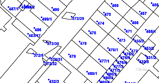 Parcela st. 478 v KÚ Chomutov II, Katastrální mapa