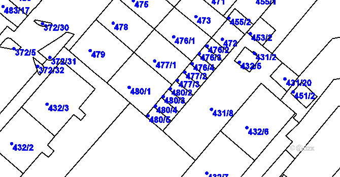 Parcela st. 480/2 v KÚ Chomutov II, Katastrální mapa