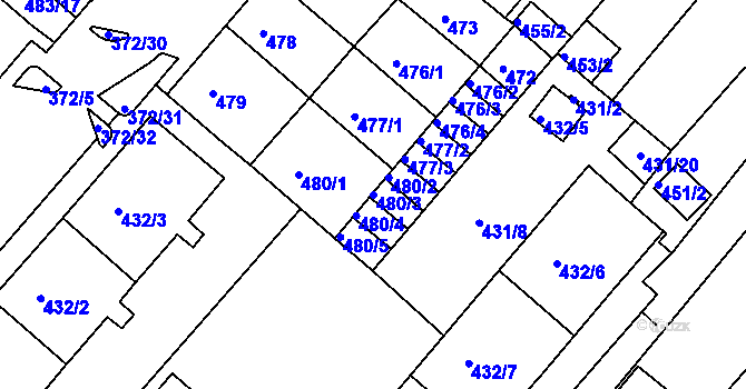Parcela st. 480/3 v KÚ Chomutov II, Katastrální mapa