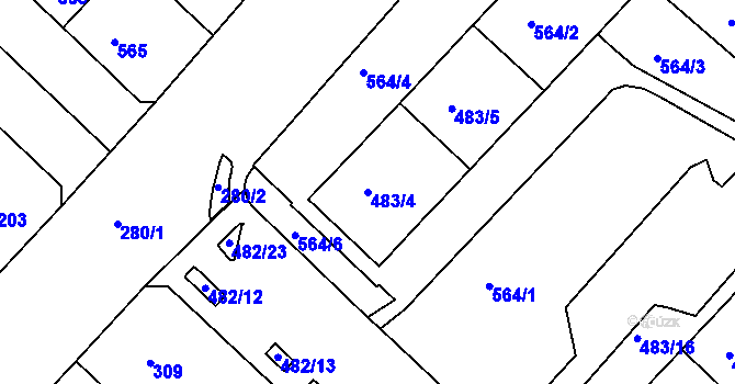 Parcela st. 483/4 v KÚ Chomutov II, Katastrální mapa