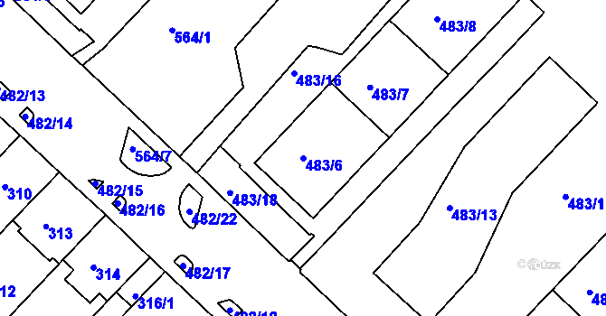 Parcela st. 483/6 v KÚ Chomutov II, Katastrální mapa
