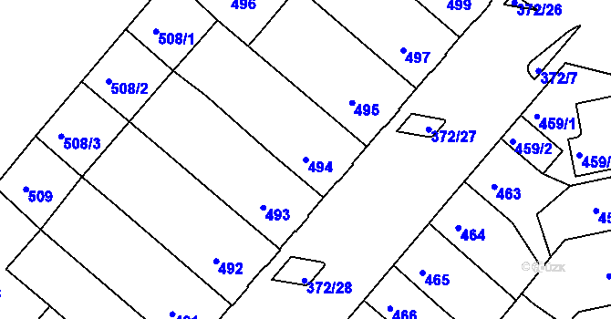 Parcela st. 494 v KÚ Chomutov II, Katastrální mapa