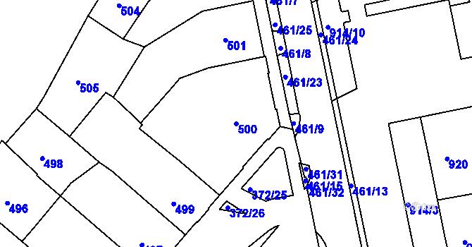 Parcela st. 500 v KÚ Chomutov II, Katastrální mapa