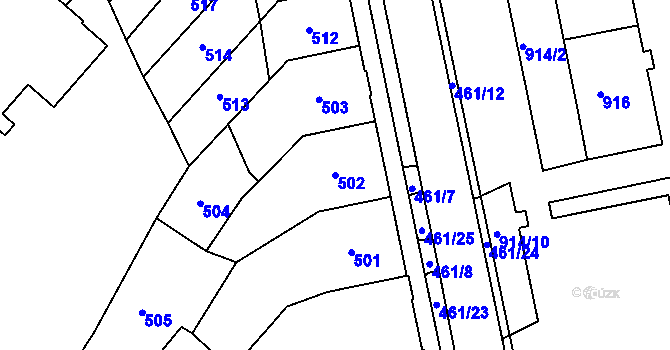 Parcela st. 502 v KÚ Chomutov II, Katastrální mapa