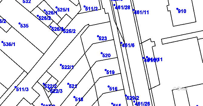 Parcela st. 520 v KÚ Chomutov II, Katastrální mapa
