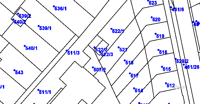 Parcela st. 522/3 v KÚ Chomutov II, Katastrální mapa