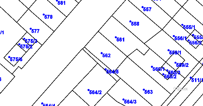 Parcela st. 562 v KÚ Chomutov II, Katastrální mapa