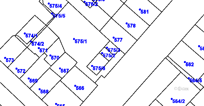 Parcela st. 575/2 v KÚ Chomutov II, Katastrální mapa