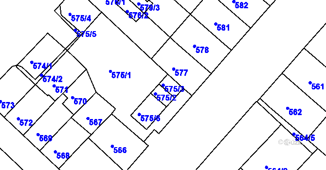 Parcela st. 575/3 v KÚ Chomutov II, Katastrální mapa