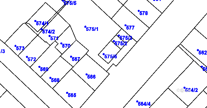 Parcela st. 575/6 v KÚ Chomutov II, Katastrální mapa