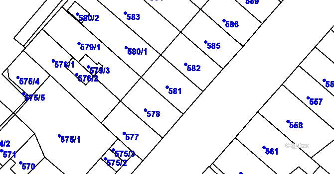 Parcela st. 581 v KÚ Chomutov II, Katastrální mapa