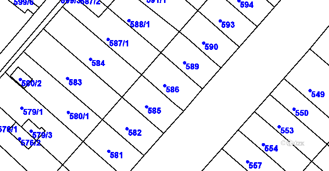 Parcela st. 586 v KÚ Chomutov II, Katastrální mapa
