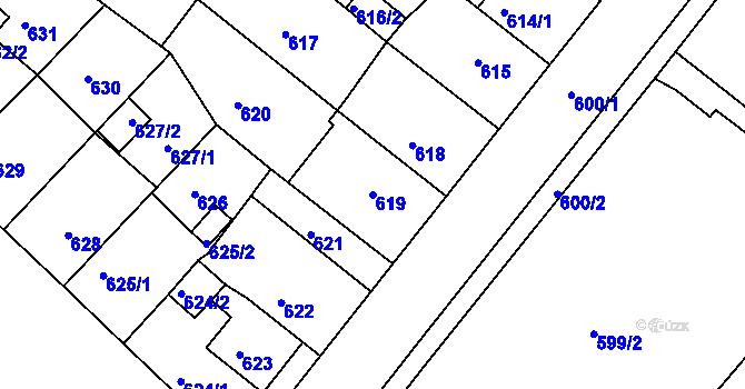Parcela st. 619 v KÚ Chomutov II, Katastrální mapa