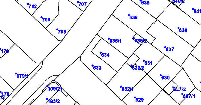 Parcela st. 634 v KÚ Chomutov II, Katastrální mapa