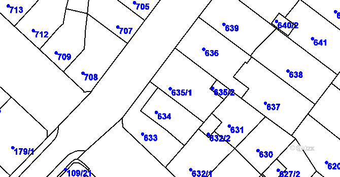 Parcela st. 635/1 v KÚ Chomutov II, Katastrální mapa