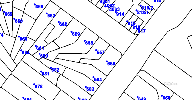 Parcela st. 657 v KÚ Chomutov II, Katastrální mapa