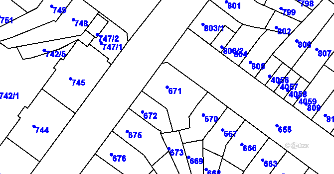 Parcela st. 671 v KÚ Chomutov II, Katastrální mapa