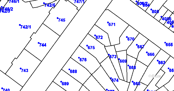 Parcela st. 675 v KÚ Chomutov II, Katastrální mapa