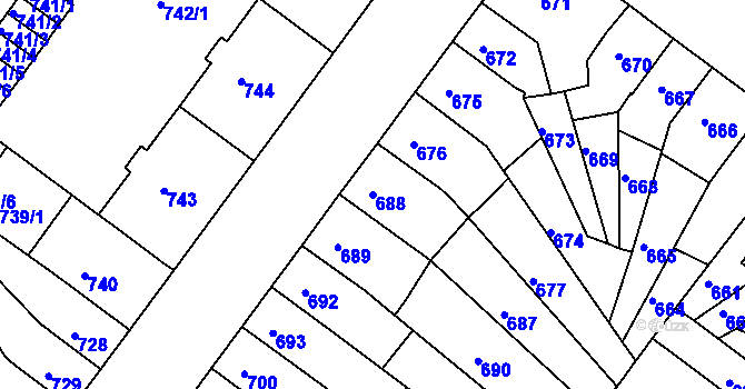 Parcela st. 688 v KÚ Chomutov II, Katastrální mapa