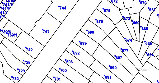 Parcela st. 689 v KÚ Chomutov II, Katastrální mapa