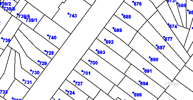 Parcela st. 693 v KÚ Chomutov II, Katastrální mapa