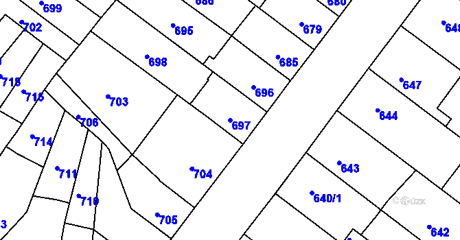 Parcela st. 697 v KÚ Chomutov II, Katastrální mapa