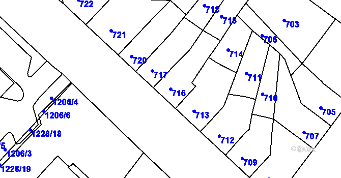Parcela st. 716 v KÚ Chomutov II, Katastrální mapa