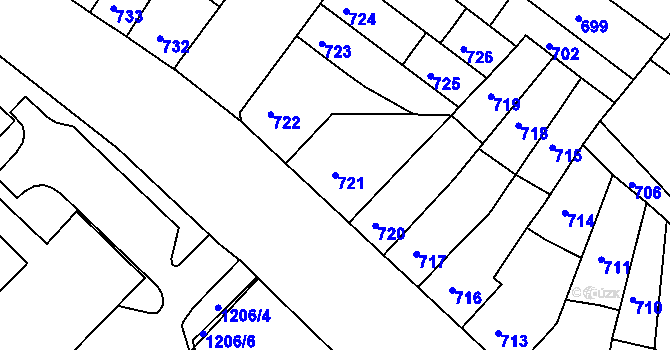 Parcela st. 721 v KÚ Chomutov II, Katastrální mapa
