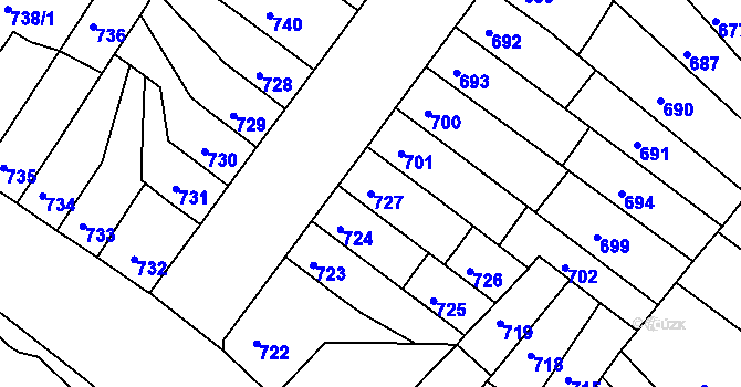 Parcela st. 727 v KÚ Chomutov II, Katastrální mapa