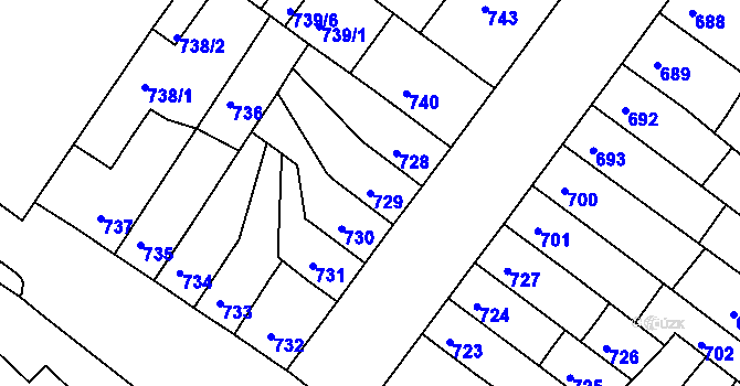 Parcela st. 729 v KÚ Chomutov II, Katastrální mapa