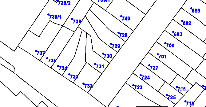 Parcela st. 730 v KÚ Chomutov II, Katastrální mapa