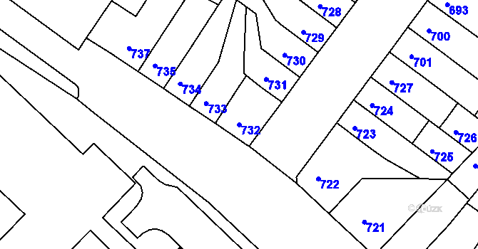 Parcela st. 732 v KÚ Chomutov II, Katastrální mapa