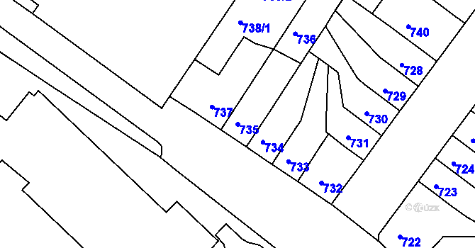 Parcela st. 735 v KÚ Chomutov II, Katastrální mapa